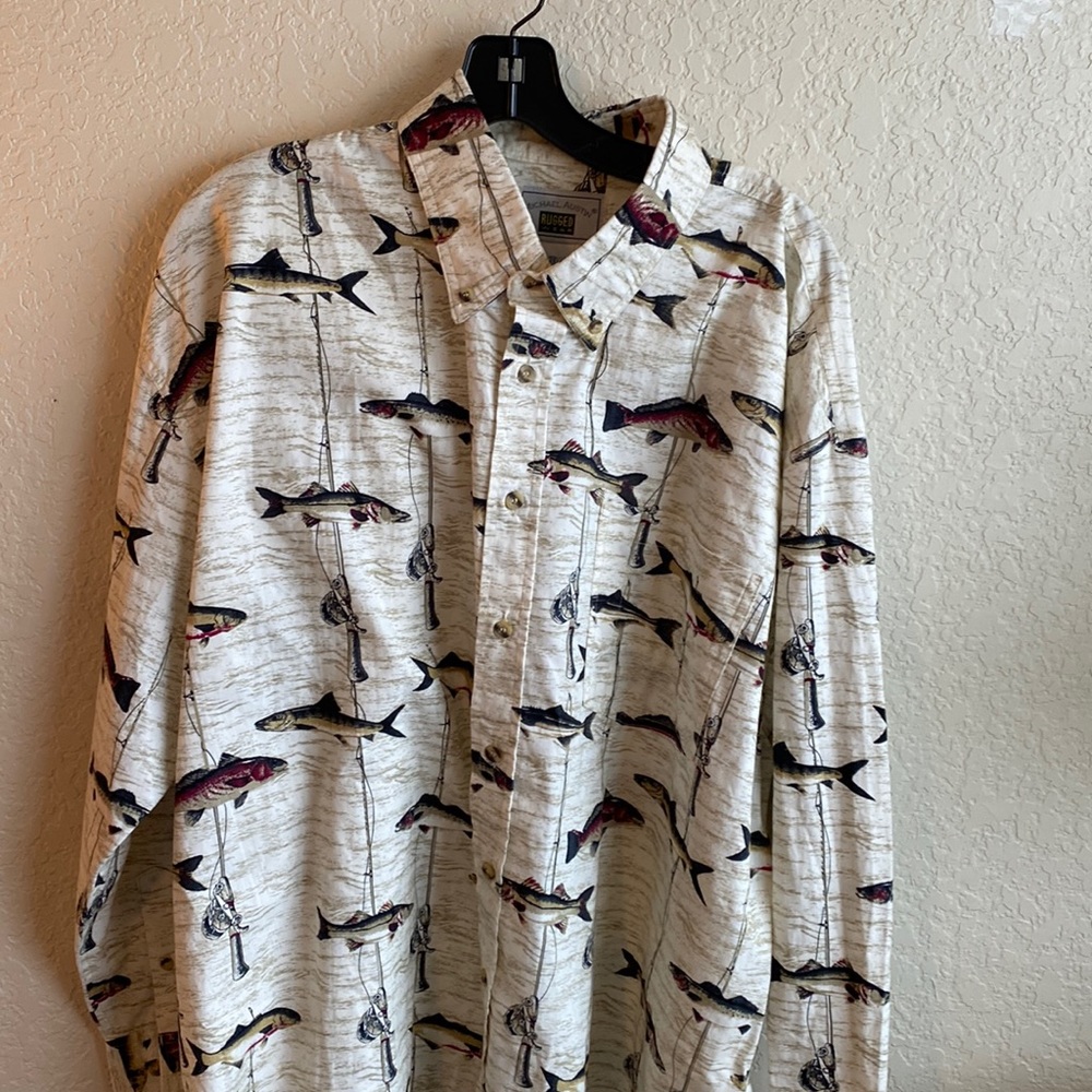 Michael Austin Rugged Wear Fishing Print Shirt